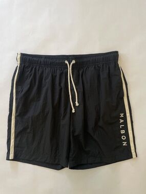 Malbon Golf Black Nylon Drawstring Shorts Mens XL, Athletic Swim Trunks